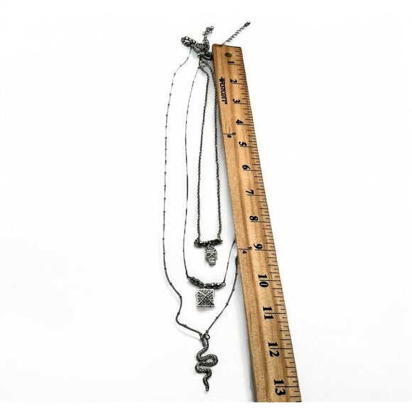 Target 3pc Layered Necklace Set With Skull Snake & Square Charms Silver Tone - Picture 4 of 15